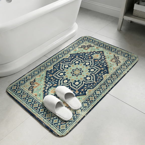 Southwestern Bathroom Rugs Non Slip Washable Bath Mat Absorbent Low Pile Front Door Mat Traditional Aztec Ethnic Tribal Style Indoor Doormat for Kitchen Entryway Shower Decor Accessories 15.7"x23.6"
