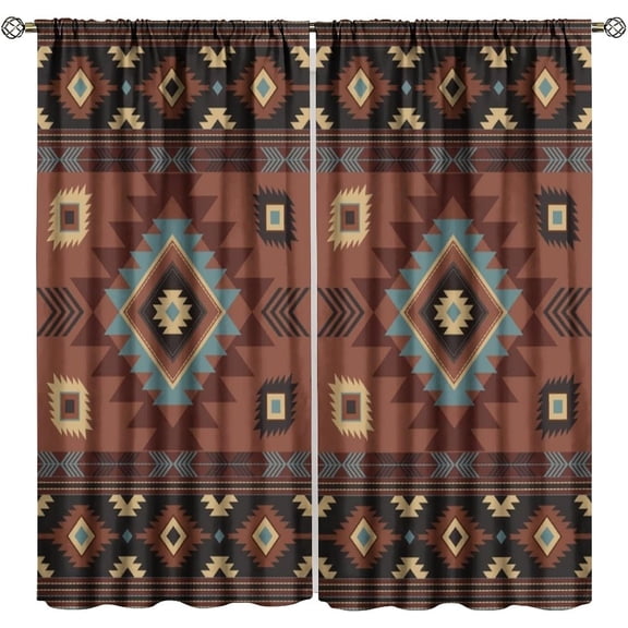 Southwestern Blackout Curtains American Native Tribal Brown Retro Western Aztec Abstract Geometric Design Bedroom Living Room Bathroom Rod Pocket Decoration Window Drapes 2 Panels W52xL84in