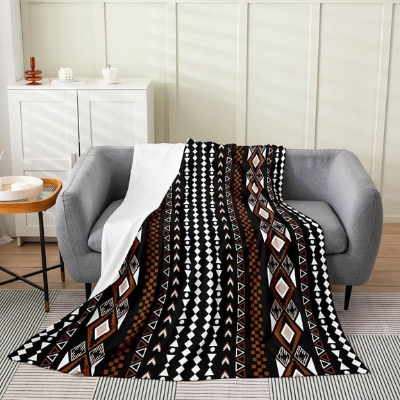 Southwestern Blanket Twin 60x80 Country Tribal Western Flannel Blanket for Bed Sofa Chair Boho Arrows Diamond Aztec Bedroom Decor Brown Geometric Fuzzy Plush Throw