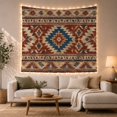 thumbnail image 1 of Southwestern Blue Stepped Medallion with Rust Panels, Nostalgic Rustic Style for Western Decor Fans, Geometric Wall Art, Housewarming Gift, Tapestry Wall Hanging for Cabin and Dorm, 1 of 7