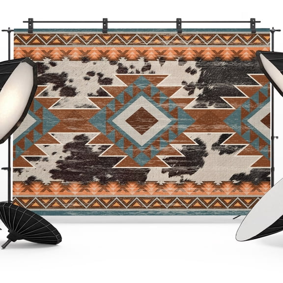 Southwestern Bohemian Photography Backdrop 7x5FT, Native American Aztec Cow Print Photo Backdrops, Background for Photography Studio Photo Studio Background, Back Drop for Photoshoot