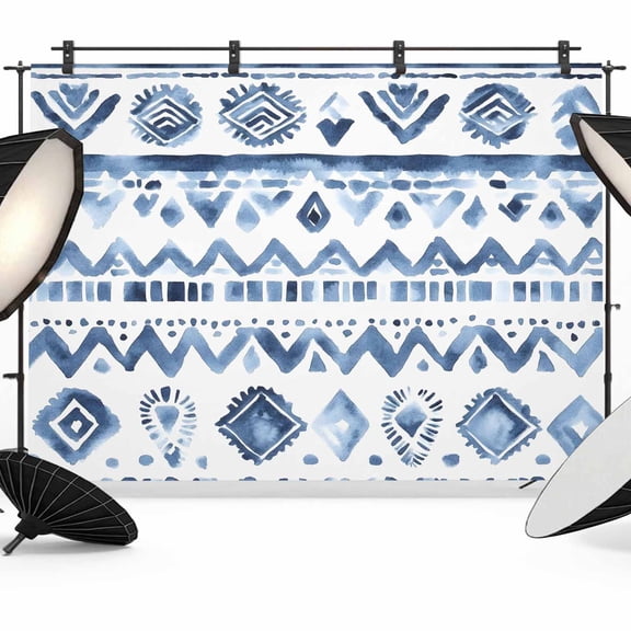 Southwestern Boho Backdrop for Photoshoot,Photography Photo Studio Background Wall Backdrop,Blue Aztec Oriental Abstract Patterns Back Drop Banner Panel for Portraits Wedding Live Streaming 12x8Ft