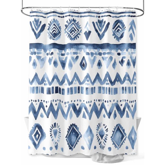 Southwestern Boho Shower Curtain Set, Waterproof Shower Curtains for Bathroom, Blue Aztec Oriental Abstract Patterns Washable Fabric Cloth Bath Curtain for Bathtub Decoration with Hooks 48x72 Inches