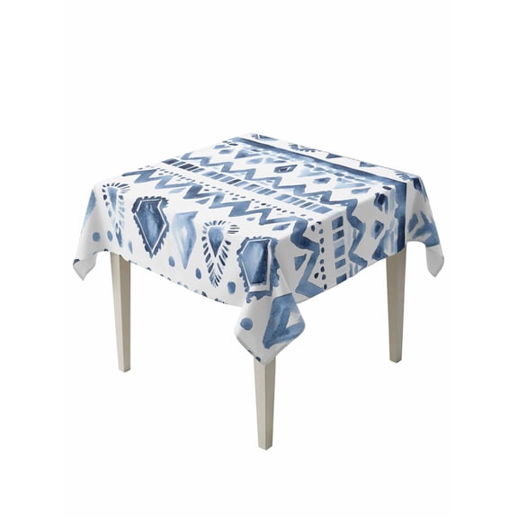 Southwestern Boho Table Cloth, Blue Aztec Oriental Abstract Patterns Waterproof Tablecloth for Square Tables, Reusable Washable Fabric Table Cover for Restaurant Kitchen Dining Tables 60"x60"