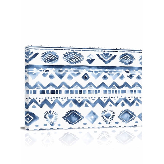 Southwestern Boho Wall Art for Living Room,Canvas Picture Wall Decor for Bathroom Bedroom,Blue Aztec Oriental Abstract Patterns Painting Artwork for Office Kitchen Hallway Dining Room Decor 12"x16"