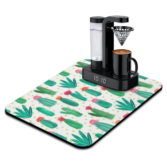 Southwestern Cactus Art Coffee Bar Mat Non-Slip Absorbent Kitchen Mat, Retro Kawaii Design, 15.7 x 23.6 Inch