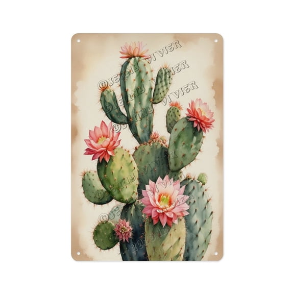 Southwestern Cactus Metal Sign Vintage Desert Plant Wall Art for Living Room, Entryway, or Desert-Themed Bedroom 12x16 Inch Tin Poster for Plant Lovers