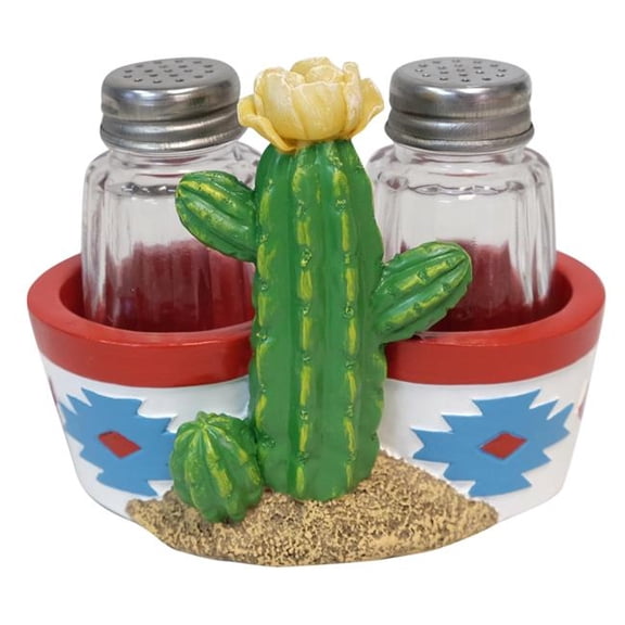 Southwestern Cactus Salt & Pepper Shaker Set - Green - 3.75in. x 4.5in. x 3.2in. - Hand-Painted Design