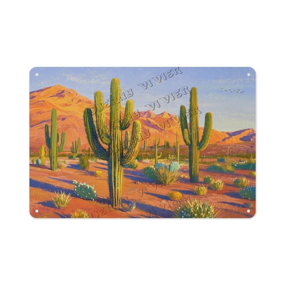 Southwestern Cactus Tin Sign  Unique 12x16 Metal Wall Art for Home, Office, or Garden  Gift for Plant Enthusiasts and Desert Lovers