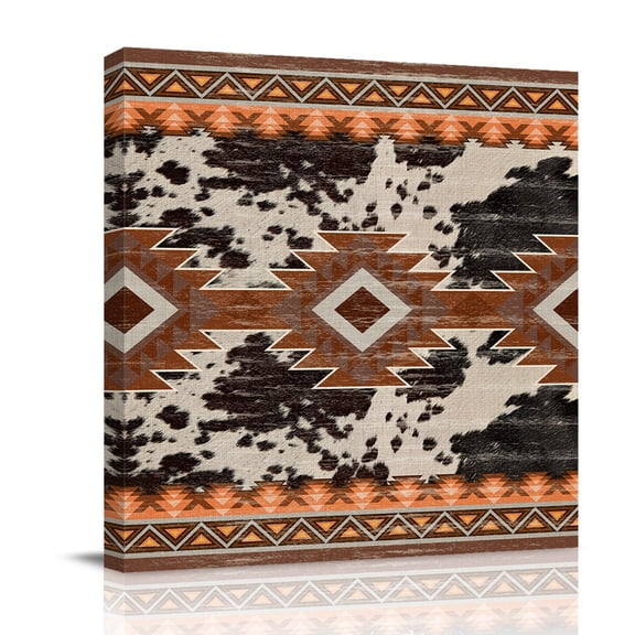 Southwestern Canvas Wall Art for Living Room, Native American Aztec Cow Print Bohemian Poster Print Painting for Bedroom Office Home Decoration Wall Pictures Prepare To Hang 8"x8"