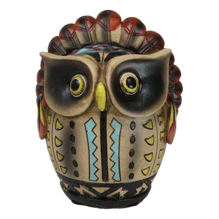 Southwestern Colorful Tribal Native Indian Owl Chief With Headdress Money Bank