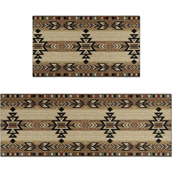 Southwestern Country Tribe Kitchen Rugs and Mats Set of 2,Rio Grande Antique Kitchen Decor Rubber Backing Non-Slip Absorbent Kitchen Mats for Sink,Waterproof Runner Rug for Laundry Room