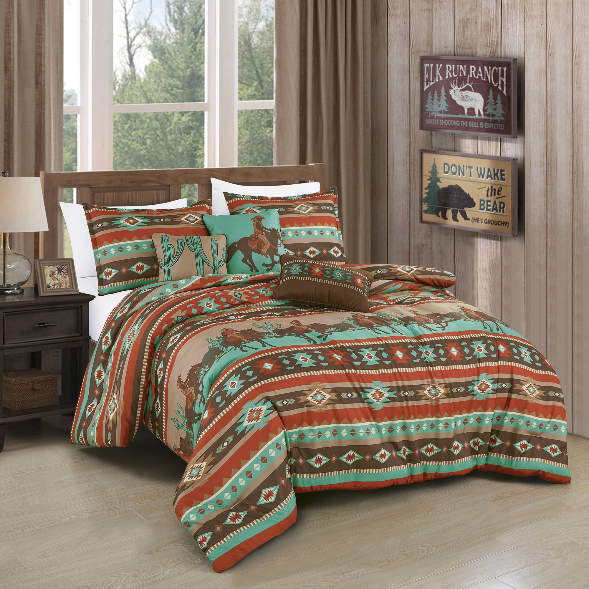Southwestern Cowboy Printed 6-Piece Comforter Set – Rustic Western Bedding,Queen
