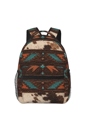Southwestern Cowhide Turquoise Print Laptop Backpack Travel Rucksack for Teens Adults, Fits 15-inch Notebook