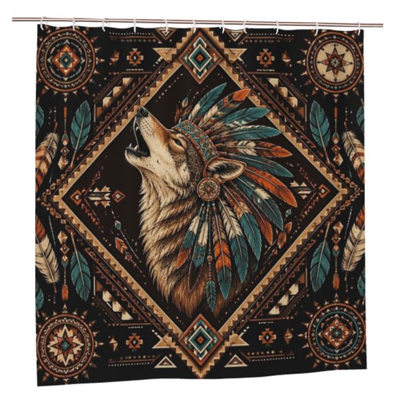 Southwestern Coyote Style Art Shower Curtain with 12 Plastic Hooks Washable Polyester Fabric Bathroom 72x72 Inch