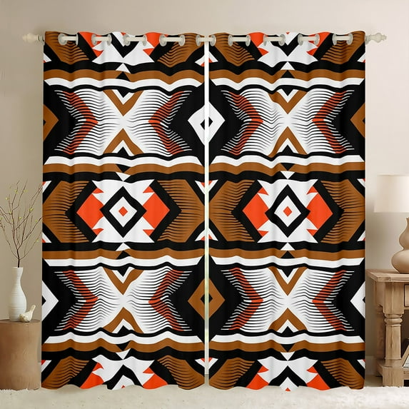 Southwestern Curtains & Drapes 52"Wx84"L Retro Geometric Blackout Curtains Boho Aztec Window Curtains For Kids Bedroom Western Tribal Window Treatments 2 Panels Living Room Decor Red Brown