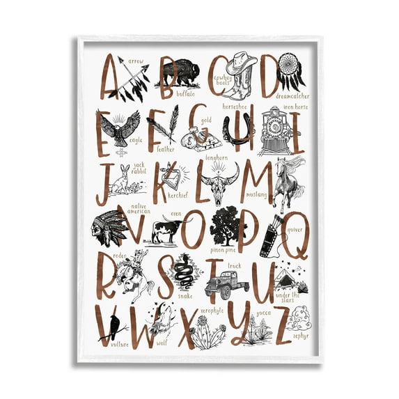 Southwestern Desert Aesthetic Alphabet Animals & Insects Graphic Art White Framed Art Print Wall Art