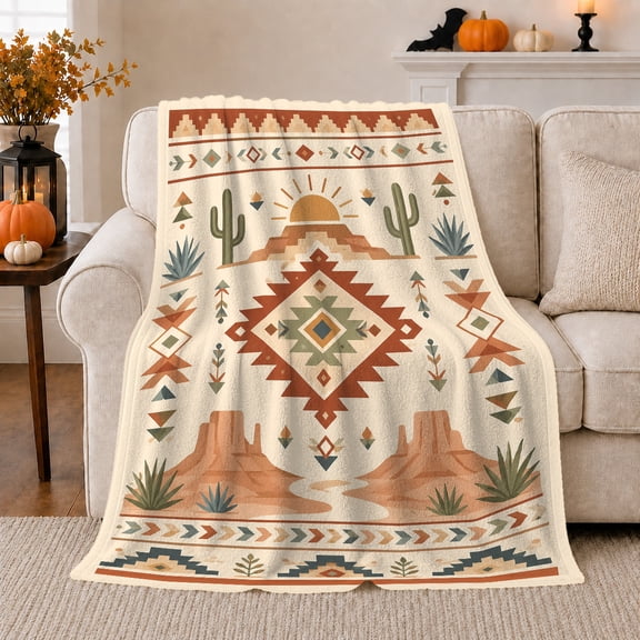 Southwestern Desert Landscape Sun decorative motif Rustic, Peaceful Mountain Lake Scene, Warm Flannel Blanket for Cabin and Lodge, Outdoor Lovers Camping Gift, Artistic Home Decor