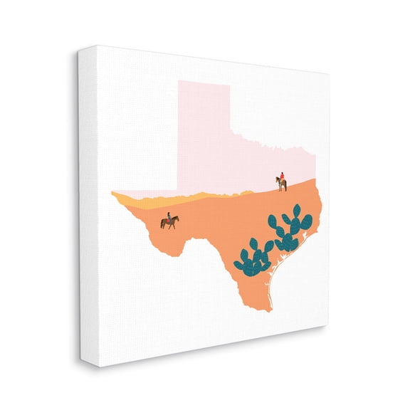 Southwestern Desert Landscape Texas State Outline Landscape Gallery-Wrapped Canvas Print Wall Art, 17x17
