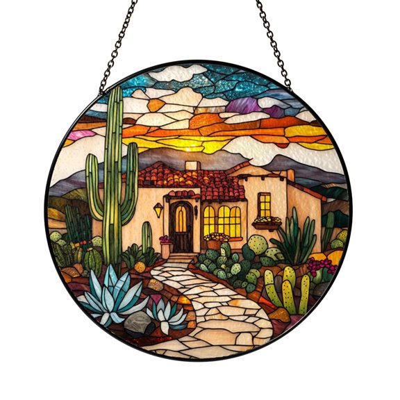 Southwestern Desert Scene Decorative Window Hanging – Stained Glass Style