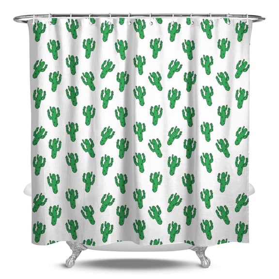 Southwestern Desert Style Shower Curtain, Waterproof Polyester, Machine Washable, Hooks Included, Cute Kawaii Cactus and Retro Succulent Art