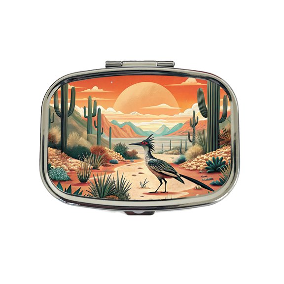Southwestern Desert Sunrise Roadrunner Design Small Travel Handbag Pill Box Case