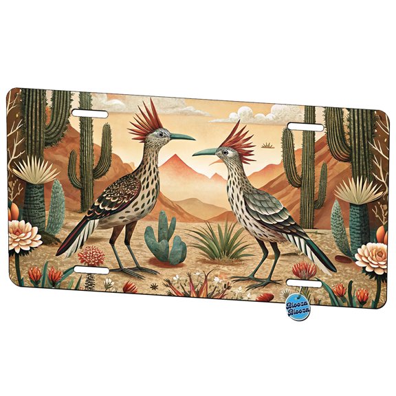 Southwestern Desert Tribal Roadrunners Design Metal Novelty License Plate