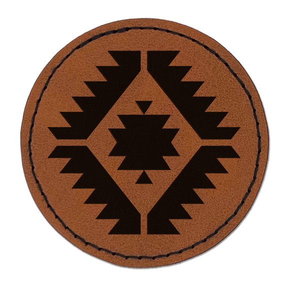Southwestern Diamond Triangle Pattern 2.5" Faux Leather Round Engraved Iron-On Patch - Brown