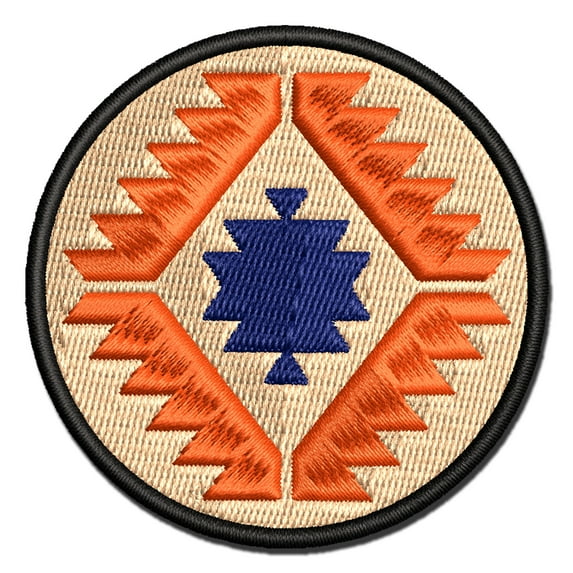 Southwestern Diamond Triangle Pattern Applique Multi-Color Embroidered Iron-On Patch - 2.0 Inch Mini