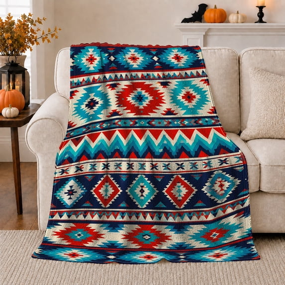 Southwestern Diamonds and Chevron Stripes, Bold Rustic Geometric Pattern for Southwestern Style Fans, Housewarming Gift, Cozy Flannel Blanket for Ranch House and Cabin, Rustic Home Decor