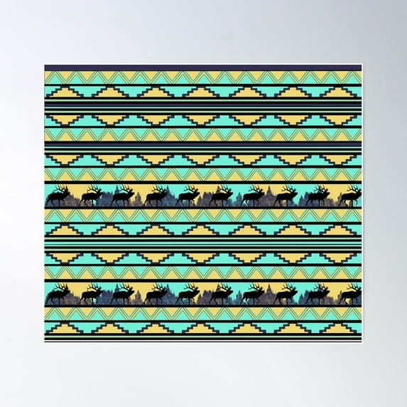 Southwestern Elk Pattern. Poster Wall Art, Modern Wall Decor For Living Room Bedroom, 24x36 UNFRAMED