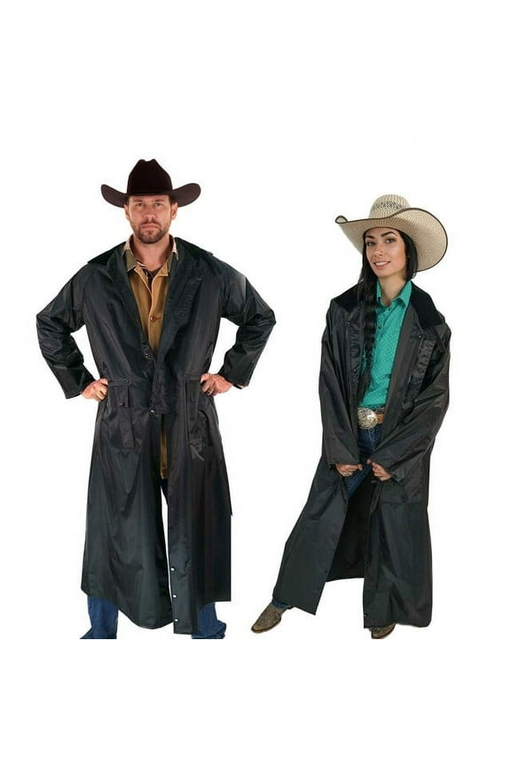 American Cowboy Saddle Slicker Rain Coat Duster – 100% Waterproof Full Length Unisex (Black, Large)