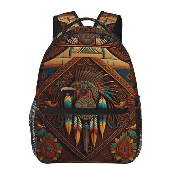 Southwestern Ethnic Art Native Backpack Casual College Bag Zipper Laptop Daypack Hiking Rucksack Travel