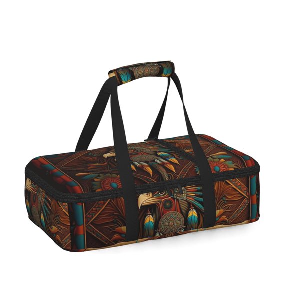 Southwestern Ethnic Art Native Insulated Casserole Carrier for Hot Cold Food, Bakeware Potluck Thermal Lunch Bag for Lasagna, Parties, Tailgating