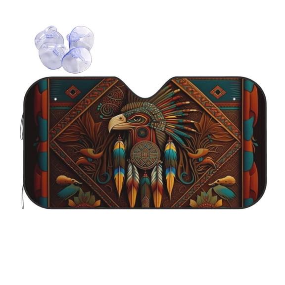 Southwestern Ethnic Art Native Reflective Car Windshield Sunshade, UV Ray Reflector Sun Visor Universal Fit for SUVs, Trucks, Sedans,M