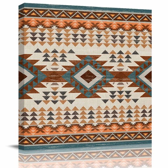 Southwestern Ethnic Geometric Art Canvas Artwork Painting Art, Rustic Tribal Native Arrows Square Framed Wall Decorations Prints Picture for Bedroom Kitchen Living Room, 16x16 in