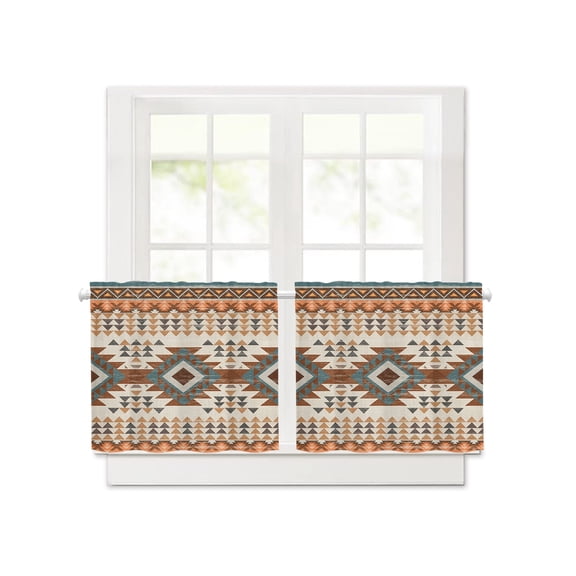 Southwestern Ethnic Geometric Art Short Blackout Curtains 30 Inch Long,Rustic Tribal Native Arrows Rod Pocket Kitchen Curtains,2 Panels Thermal Insulated Room Darkening Drapes for Bedroom,30"W x 30"L