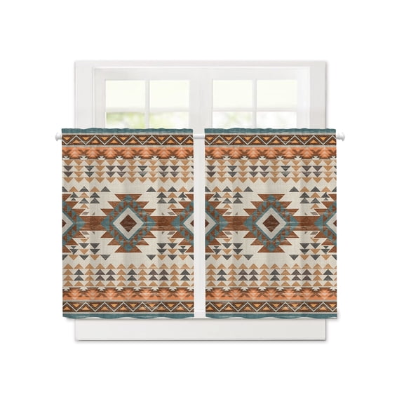 Southwestern Ethnic Geometric Art Short Blackout Curtains 36 Inch Long,Rustic Tribal Native Arrows Rod Pocket Kitchen Curtains,2 Panels Thermal Insulated Room Darkening Drapes for Bedroom,30"W x 36"L