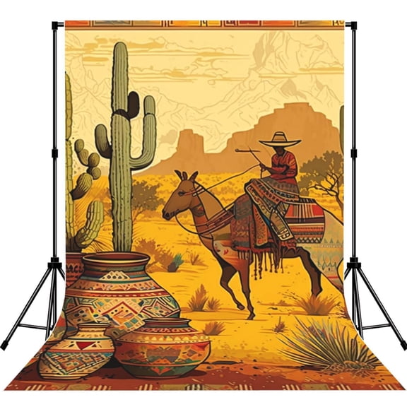 Southwestern Ethnic Native Cactus Horse Photography Backdrop 5x7Ft Background for Photo Studio Video Recording Birthday Party Wedding Home Decor