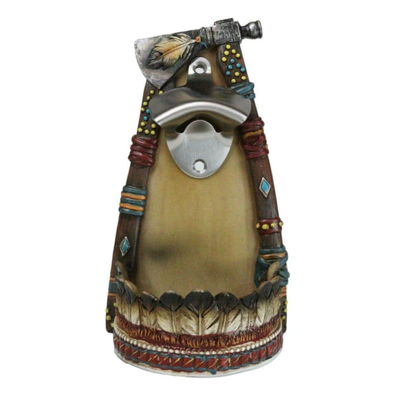 Southwestern Feathers With Turquoise Hand Axe Tribal Indian Wall Bottle Opener