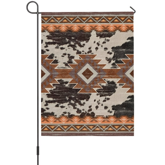 Southwestern Garden Flag 12 x 18 Inches, Native American Aztec Cow Print Bohemian Weather Proof Outdoor Patio Flags Double Sided Small Garden Decoration for Yard Outside Home