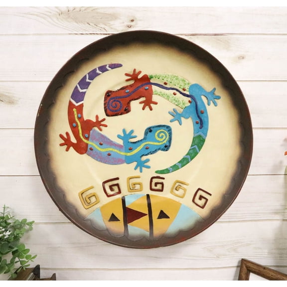 Southwestern Gecko Lizards With Mayan Vector Large Wall Plate Decor