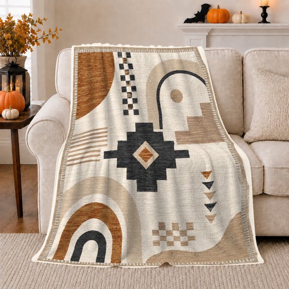 Southwestern Geometric Arch Cross, Cozy Friendship Quote Scene, Warm Flannel Blanket for Living Room and Reading Nook, Art Lovers Thanksgiving Gift, Artistic Home Decor
