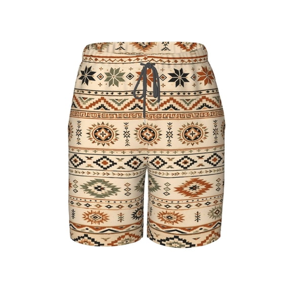 Southwestern Geometric Beach Pants Lightweight Teen Shorts with Mesh Lining and Drawstring