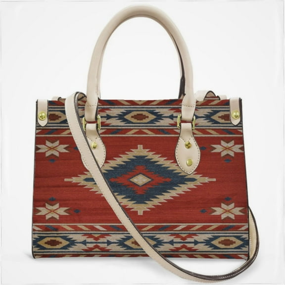 Southwestern Geometric Cross Body Bags For Women Small Leather Female Handbags Fashion Top-Handle Totes