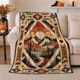 thumbnail image 1 of Southwestern Geometric Desert Landscape, Peaceful Mountain Lake Scene, Warm Flannel Blanket for Cabin and Lodge, Outdoor Lovers Camping Gift, Festive Home Decor, 1 of 9
