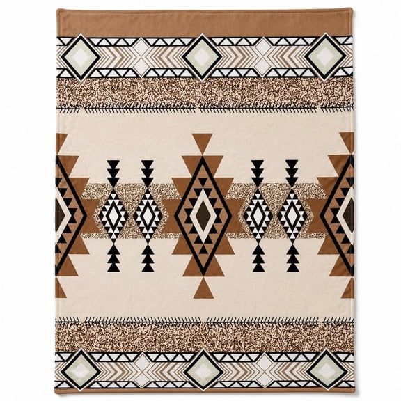 Southwestern Geometric Fleece Throw Blanket, Soft 280 Gsm Polyester, Western Farmhouse Decor for Couch, Sofa & Bed