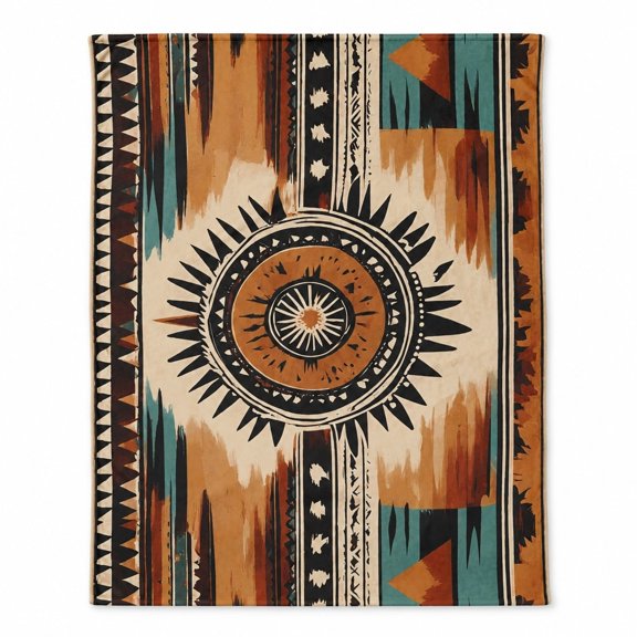Southwestern Geometric Fleece Throw Blanket, Soft 280 Gsm Polyester, Western Farmhouse Decor for Couch, Sofa & Bed