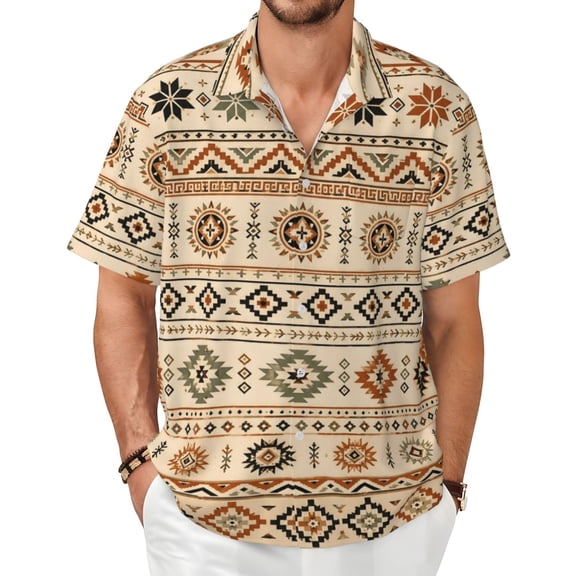 Southwestern Geometric Men's Shirts Short-Sleeved with All-Over Prints Button-Up Shirts