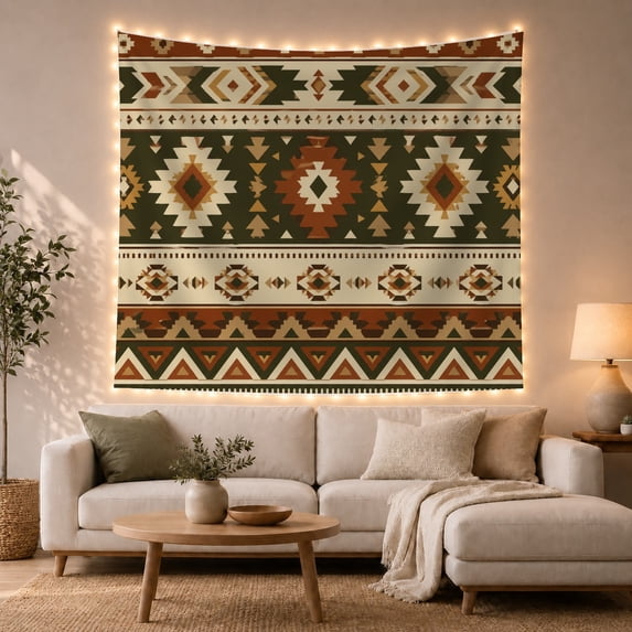 Southwestern Geometric Patterns on Earthy Tones, Nostalgic Folk Art for Boho Decor Enthusiasts, Tribal Textile Wall Decor, Housewarming Gift, Tapestry Wall Hanging for Bedroom and Living Room